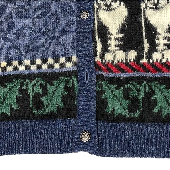 Vintage 90s Susan Bristol Pure Wool Cat Cardigan Sweater Medium - Picture 12 of 13